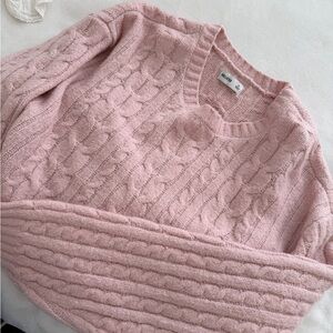 Hollister Soft Pink V-Neck Cable Knit Top